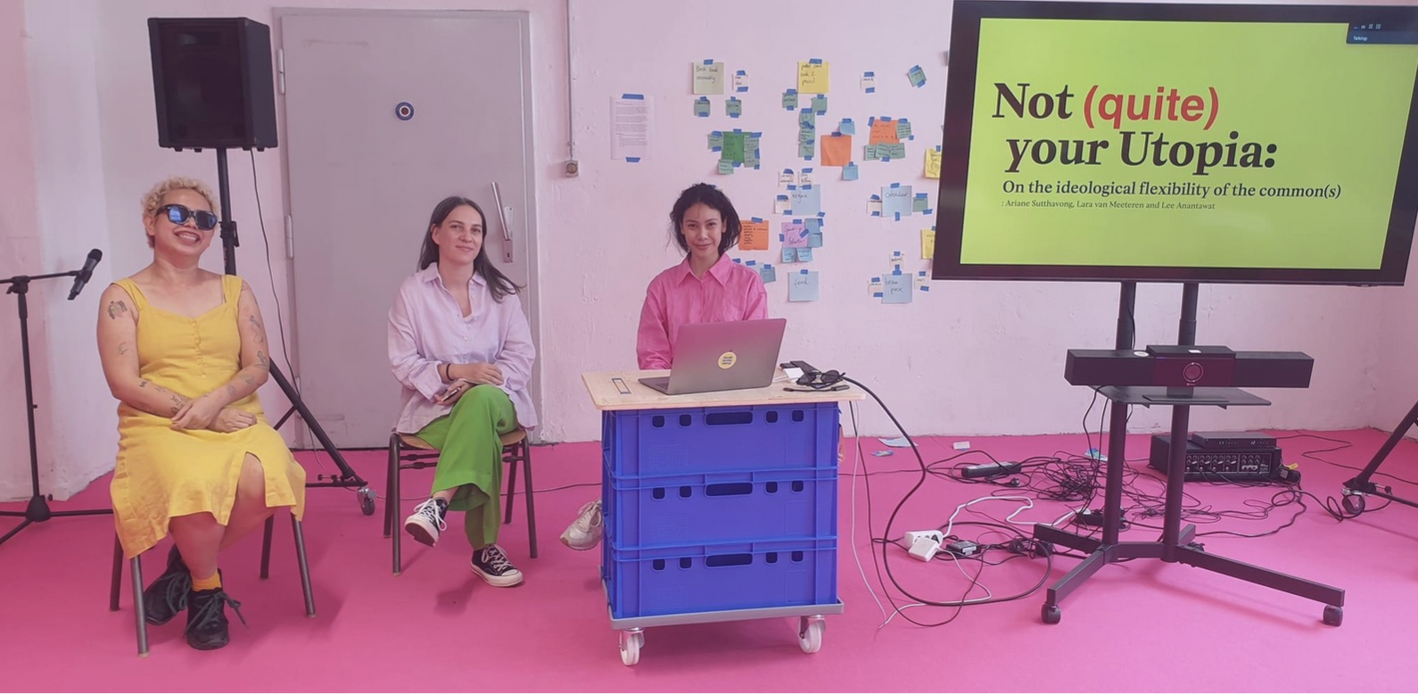 Ariane Sutthavong, Lara van Meeteren, and Lee Anantawat presenting at documenta fifteen